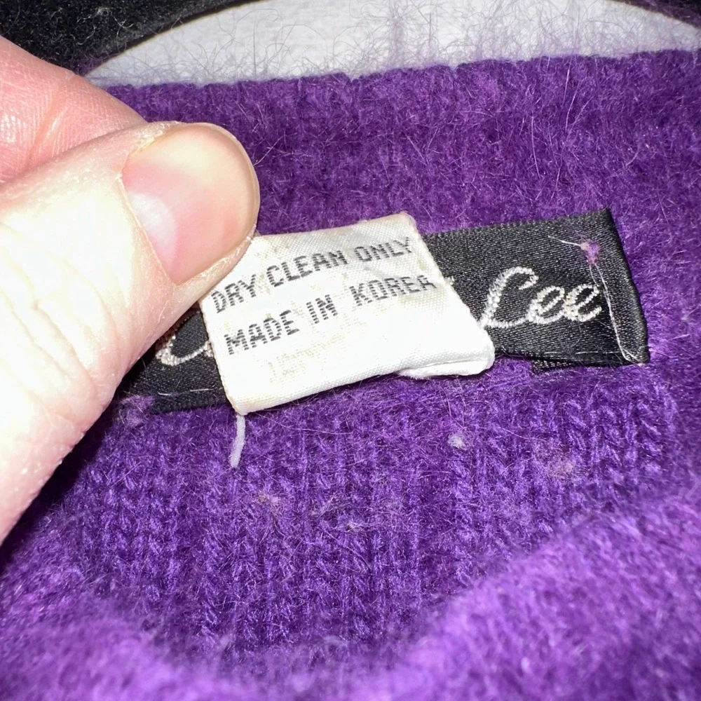 VINTAGE Connie A Lee Purple Angora Blend Ribbed‎ Mock Neck Sweater S M - Picture 4 of 5